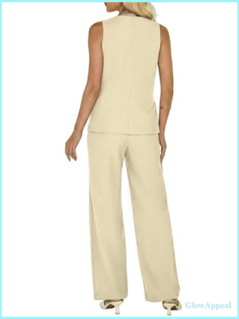 Sleeveless Vest Wide Leg Pants Dressy 2 Piece Set Business Casual Suit Blazer - Picture 2 of 7